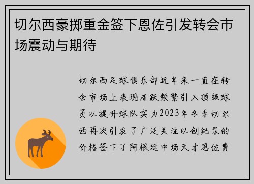 切尔西豪掷重金签下恩佐引发转会市场震动与期待